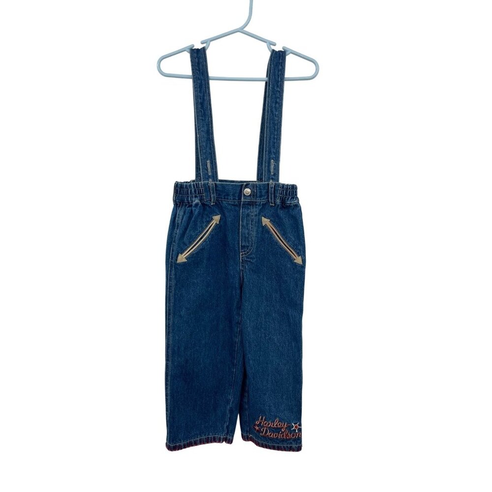 Vintage Harley-Davidson Toddler Overalls 2T Denim Jeans Boys 100% Cotton Used - Picture 1 of 15